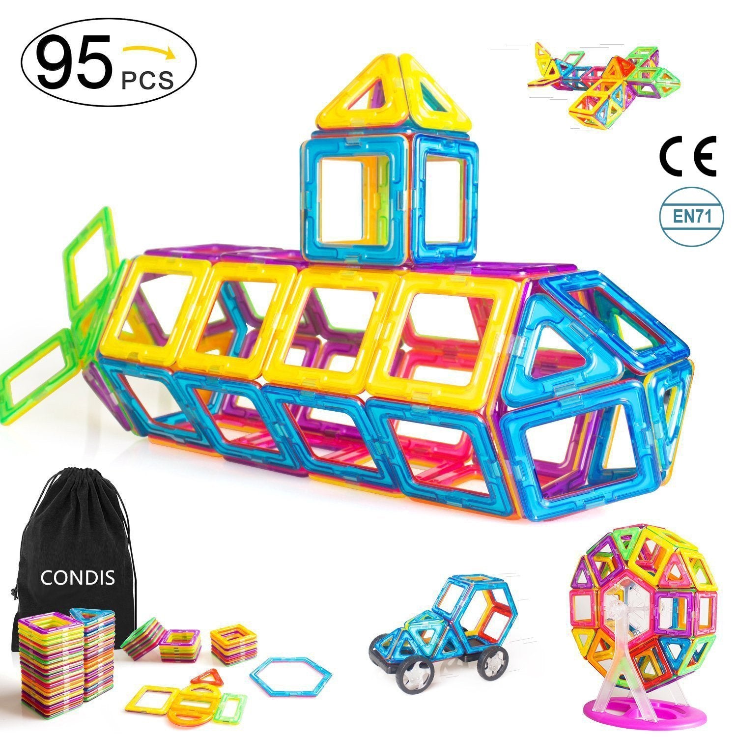 Bloc de Construction Magnétique, SucceBuy Lot de 56 Tuiles Magnétiques Bloc de Construction Magnétique, SucceBuy Lot de 56 Tuiles Magnétiques